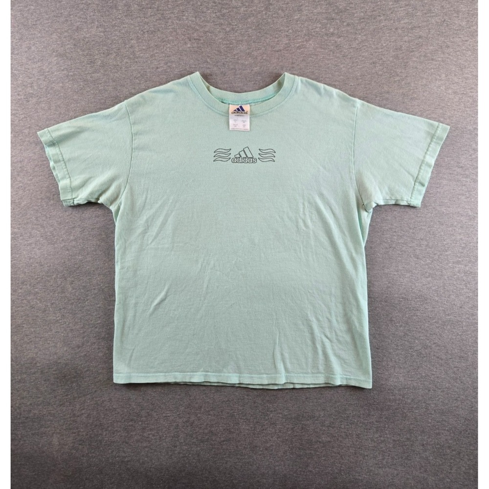 VTG Adidas‎ T Shirt Womens XL Mint Green Center Logo Tee Y2K Baggy Fit 90's